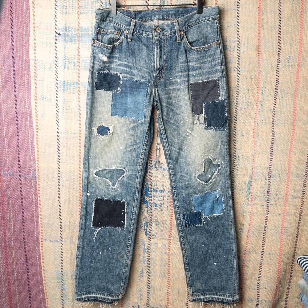 Custom handmade sashiko levis patchwork jeans size 33 x 32